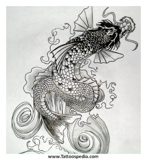 Nice Grey Ink Carp Fish Tattoo Design